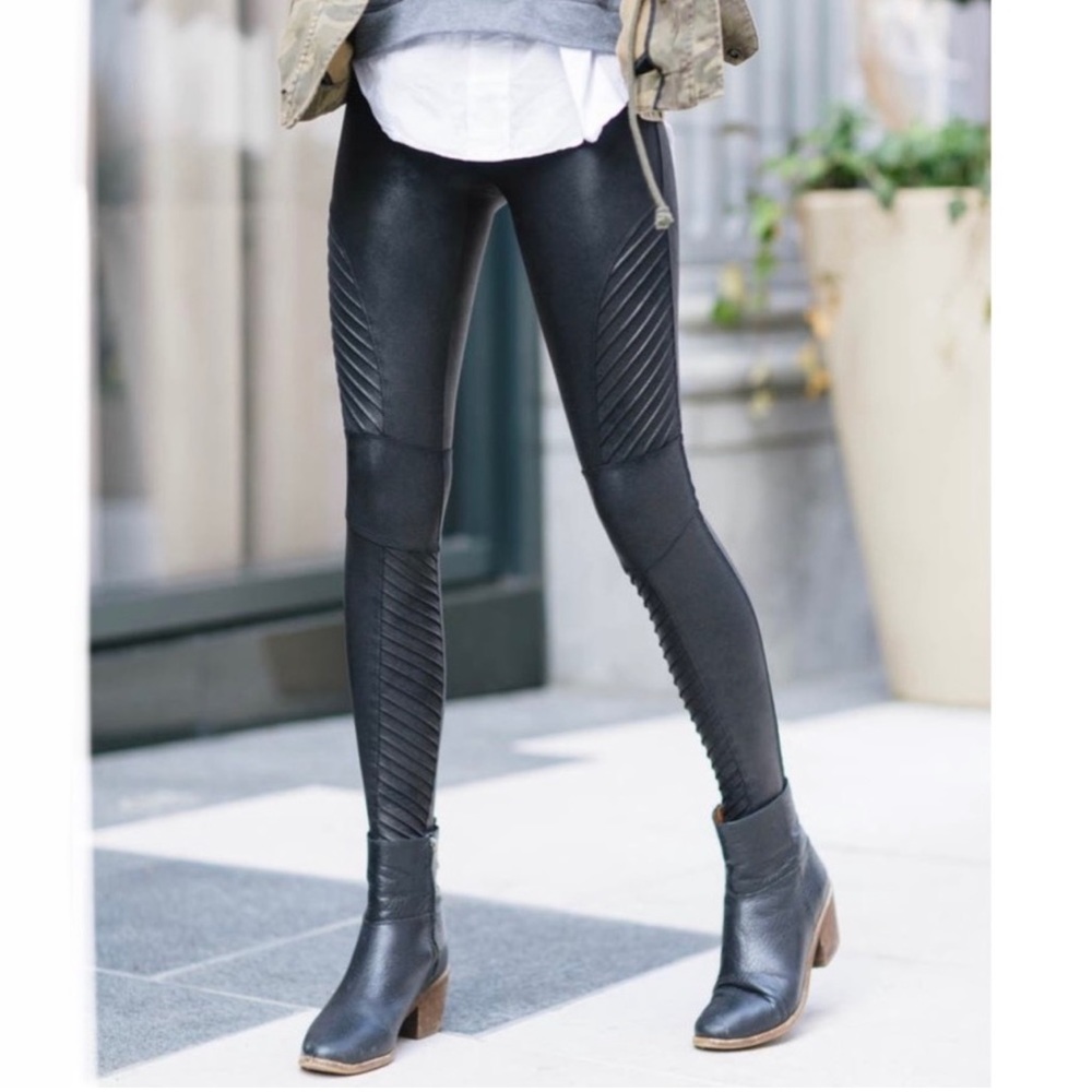 SPANX Faux Leather Moto Leggings Black NEW Size XS Vegan